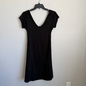 Pact Black Organic Cotton Blend V-Neck Cut Out Back Mini Dress Womens L